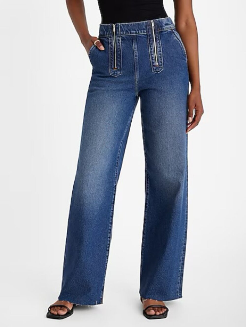 Express Wide Leg Jeans Womens 4R High Rise Stretch Medium Wash Denim